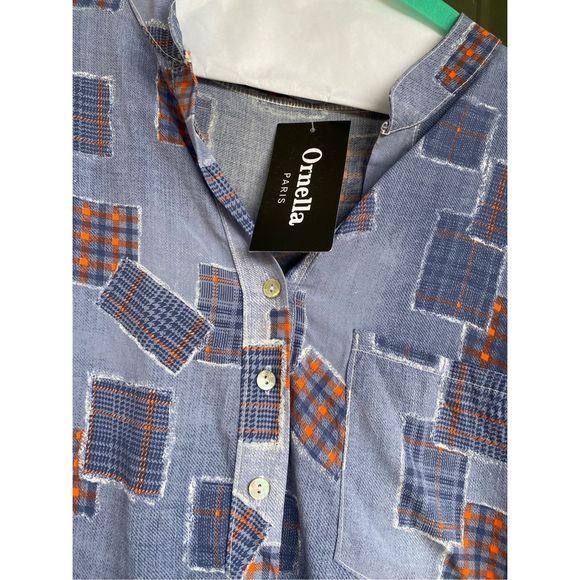 Ornella Paris NWT Blue Red Picnic Plaid Italian Blouse Tunic Top, Size Medium - Picture 2 of 9